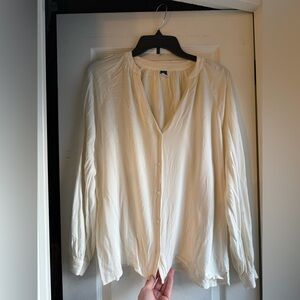 Old Navy Off-White Button-Up  Pheasant Blouse